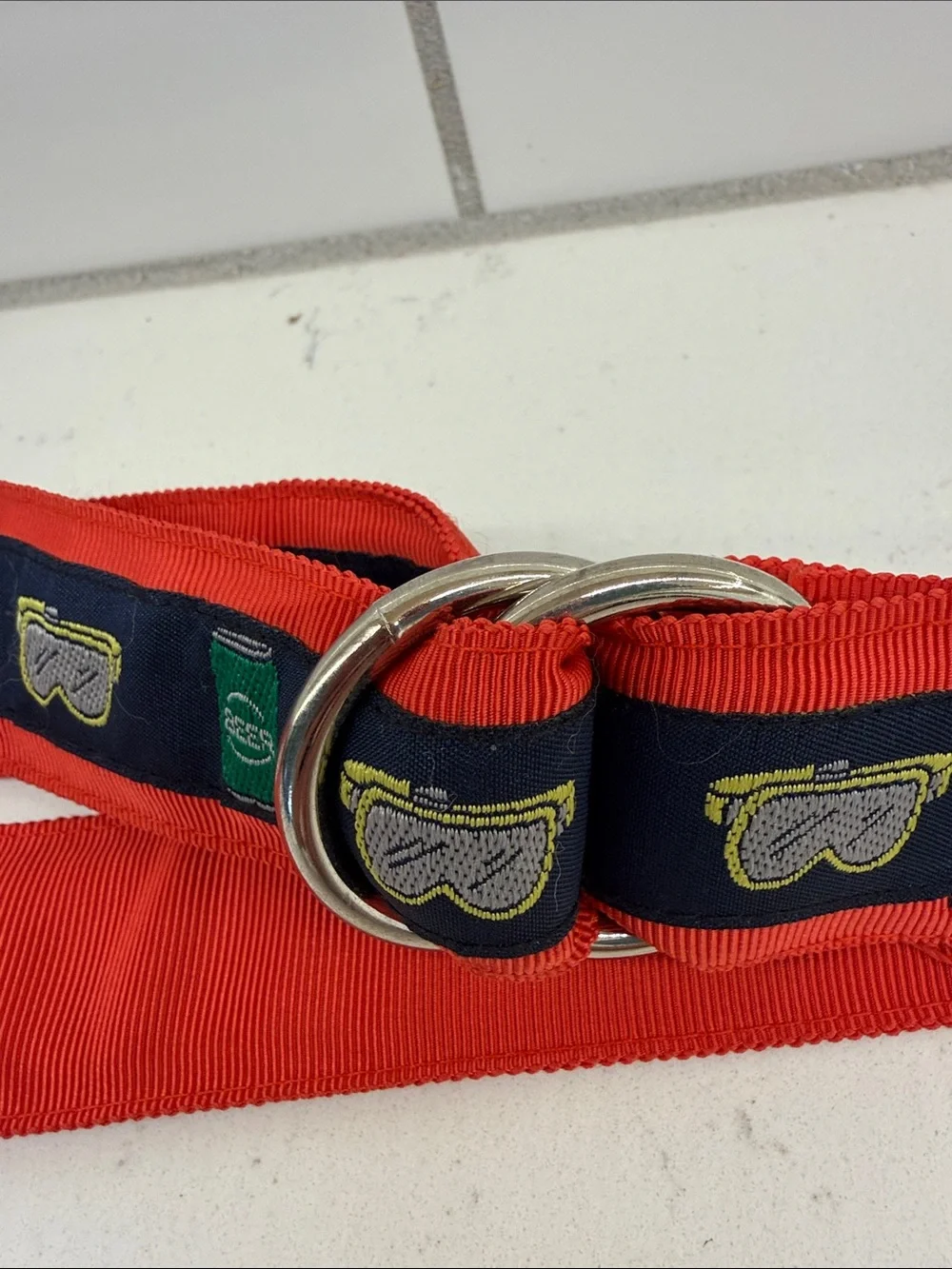 CK Bradley Red Belt with Navy Patterned preppy Trim sz l